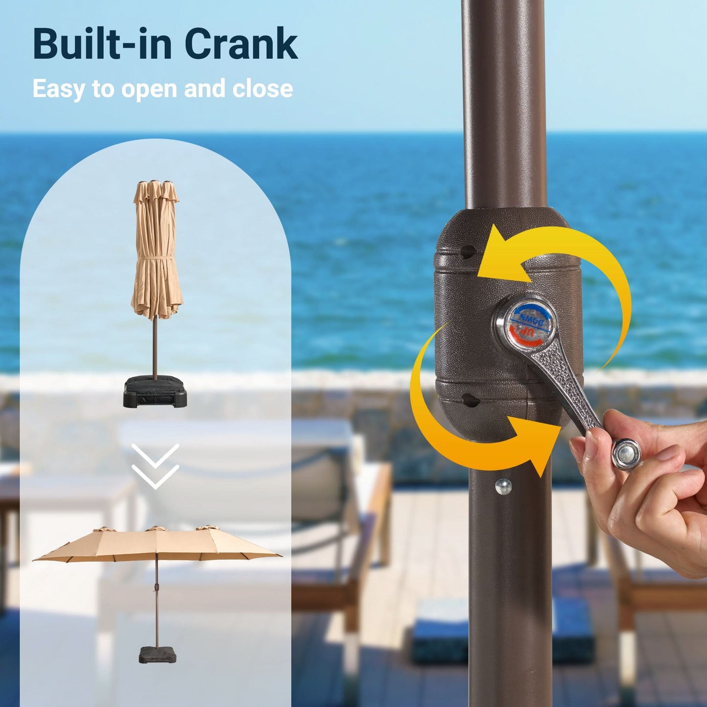 OVIOS LED Patio Umbrella - Double-Sided Solar Powered with Base