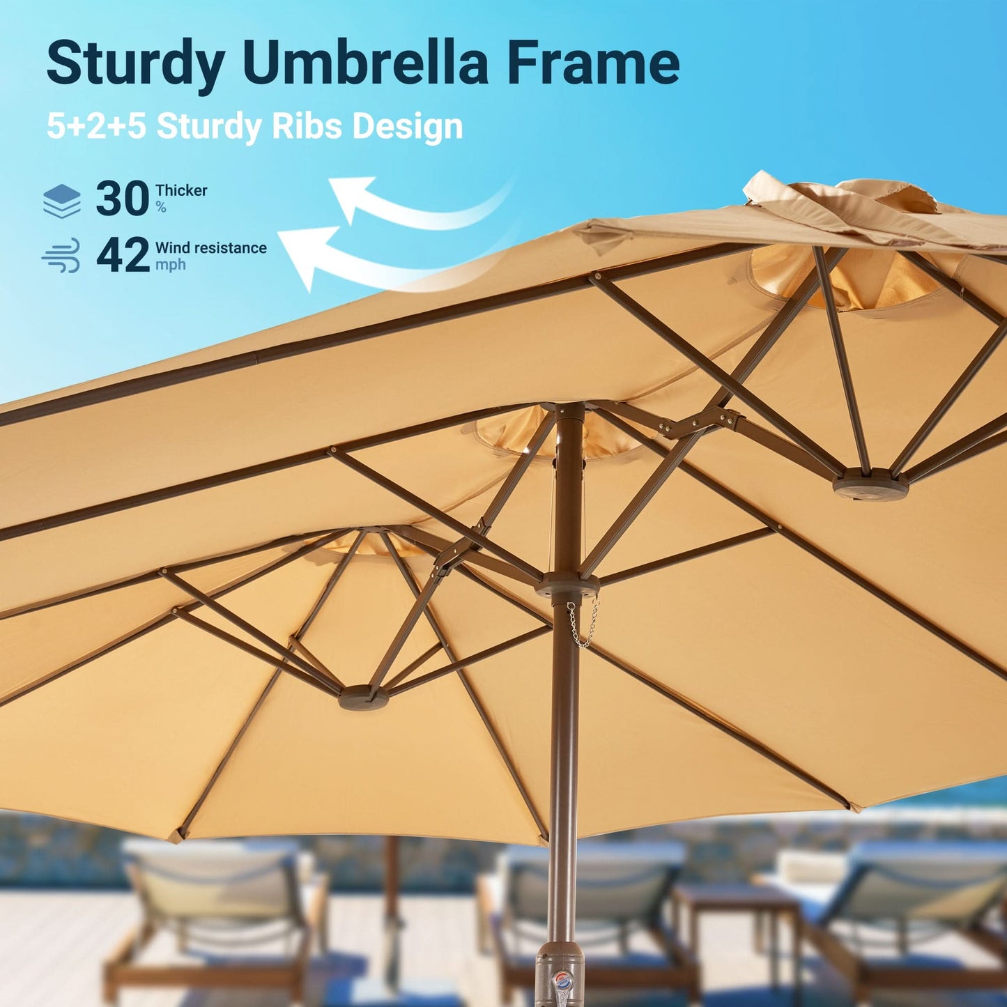 OVIOS 15ft Solar Patio Umbrella with APP/Remote Control, RGB LED Lights & Heavy Base