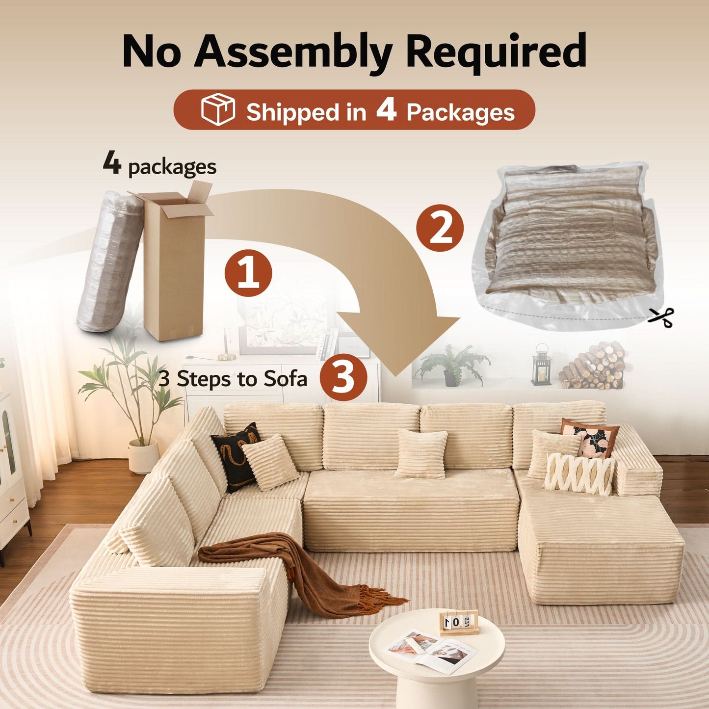OVIOS Modular Sectional Cloud Couch, Plush Corduroy Sofa with Memory Foam, No Assembly