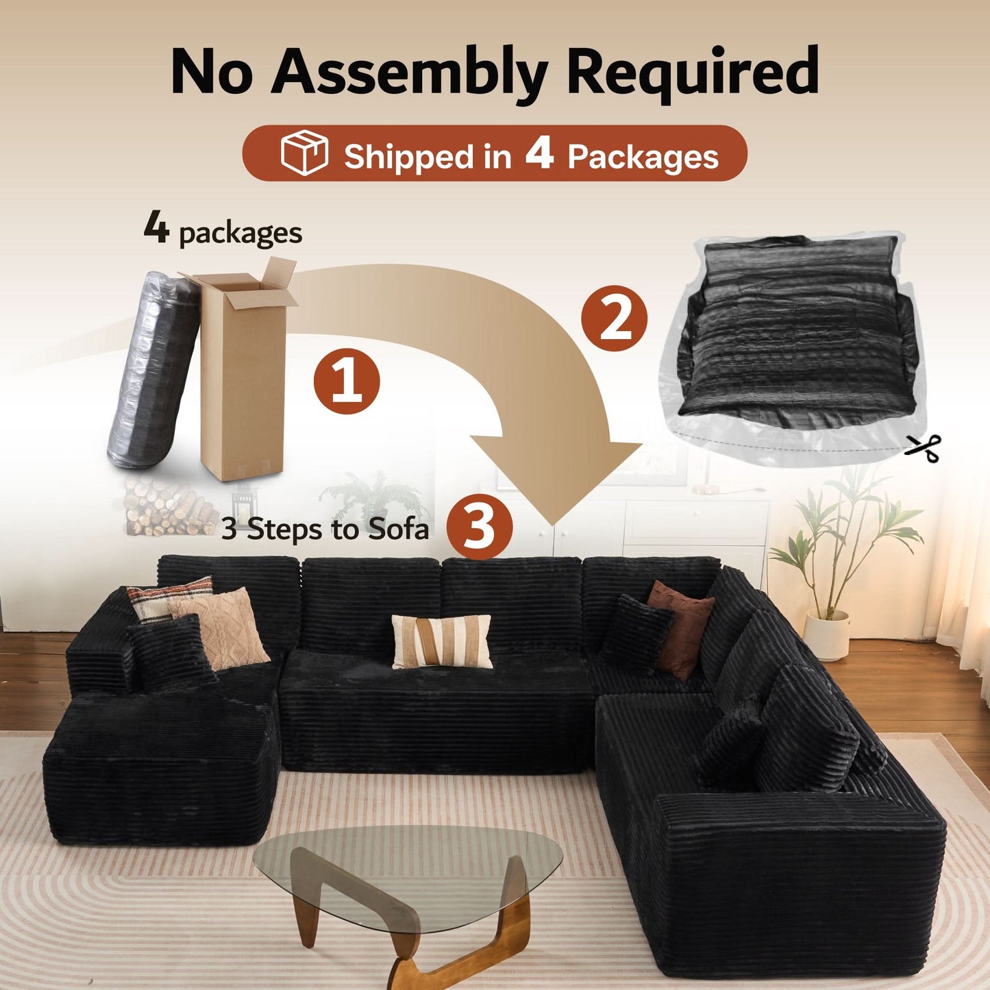 OVIOS Modular Sectional Cloud Couch, Plush Corduroy Sofa with Memory Foam, No Assembly