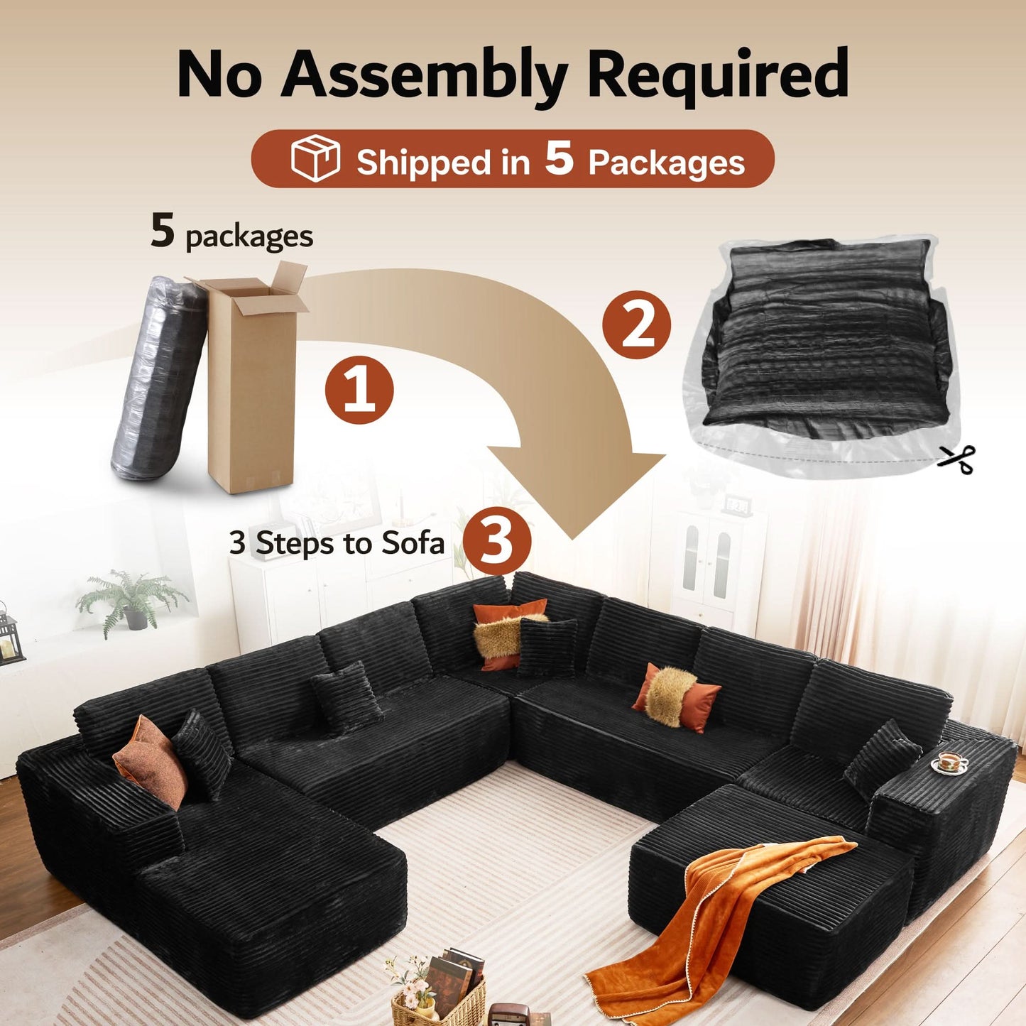 OVIOS Modular Sectional Cloud Couch, Plush Corduroy Sofa with Memory Foam, No Assembly