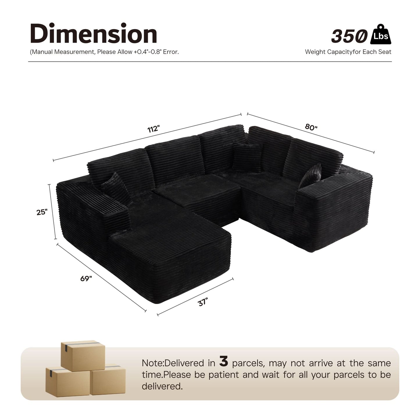 OVIOS Modular Sectional Cloud Couch, Plush Corduroy Sofa with Memory Foam, No Assembly