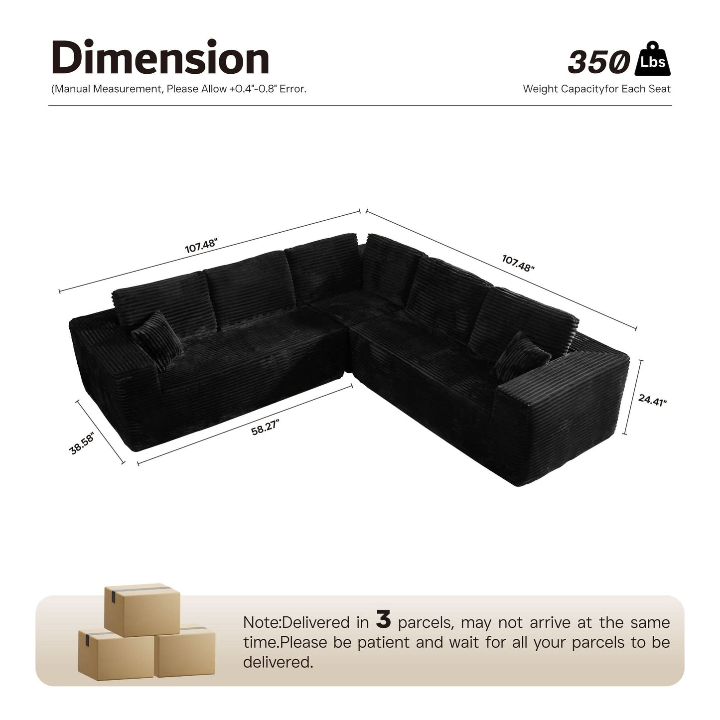 OVIOS Modular Sectional Cloud Couch, Plush Corduroy Sofa with Memory Foam, No Assembly