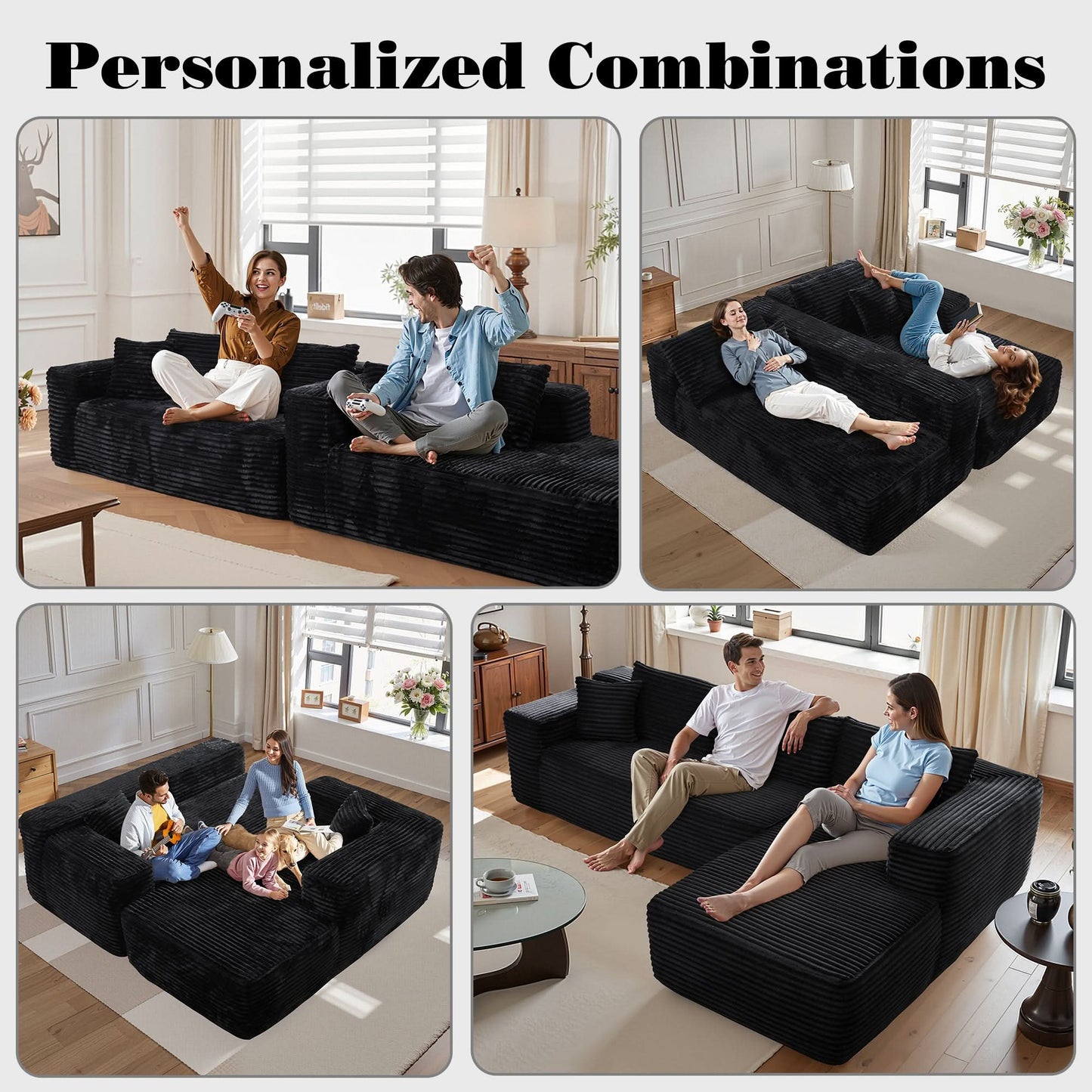OVIOS Modern 3-Piece Sectional Sofa Set With Loveseat & Chaise Lounge, No-Assembly Design