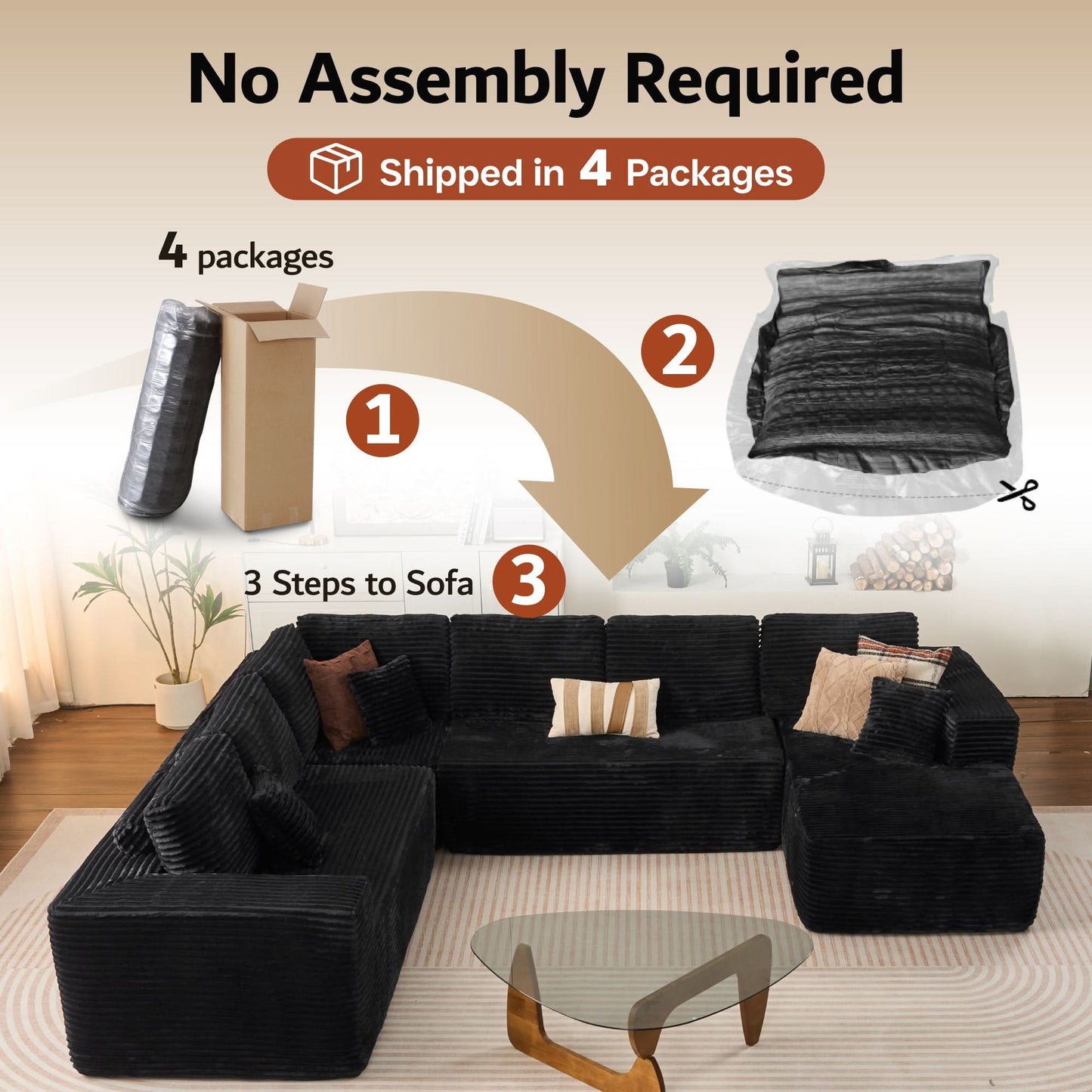 OVIOS Modular Sectional Cloud Couch, Plush Corduroy Sofa with Memory Foam, No Assembly