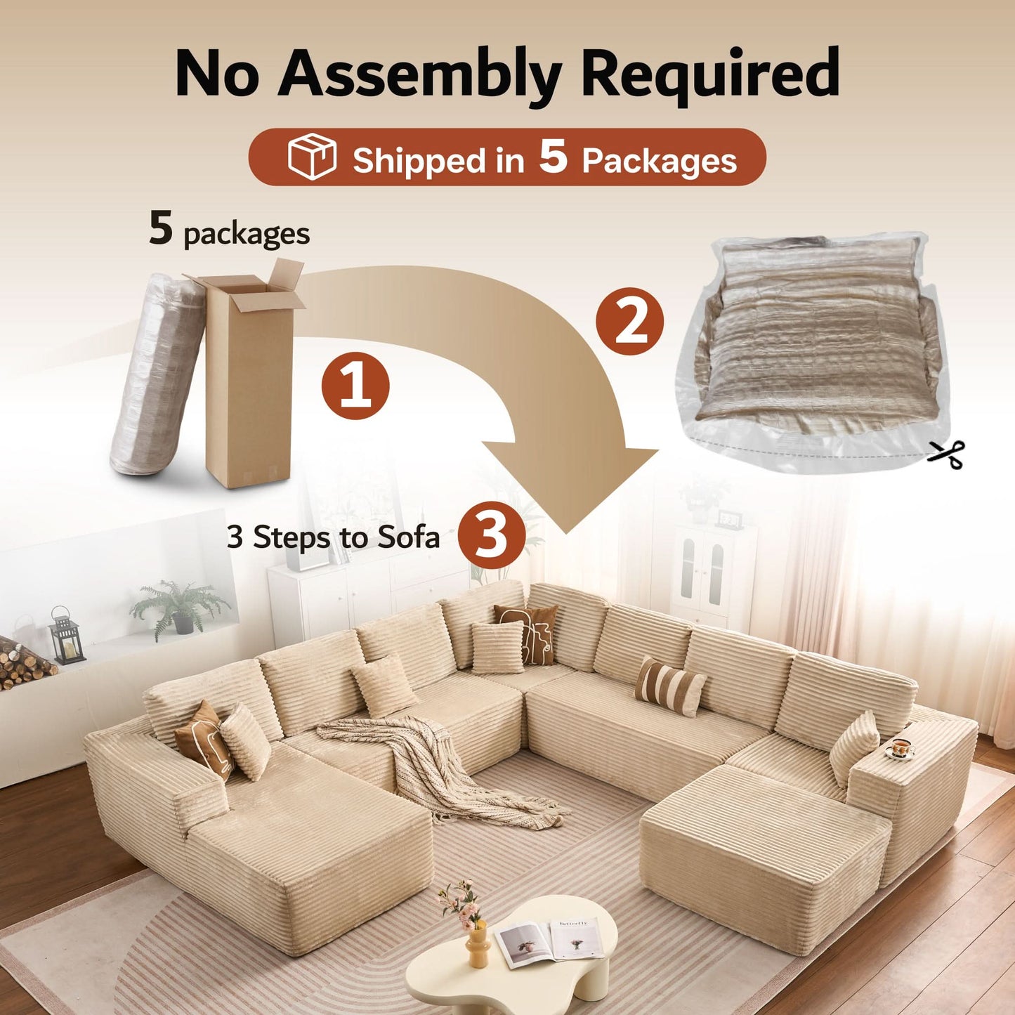 OVIOS Modular Sectional Cloud Couch, Plush Corduroy Sofa with Memory Foam, No Assembly