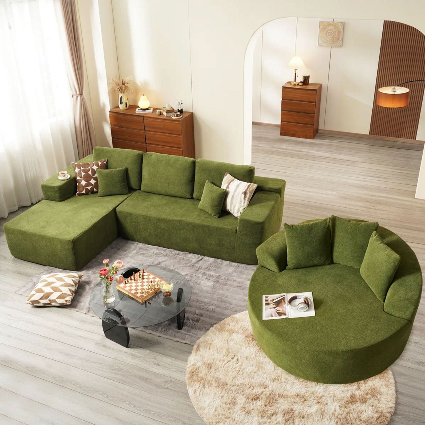 OVIOS Modern 3-Piece Sectional Sofa Set With Loveseat & Chaise Lounge, No-Assembly Design