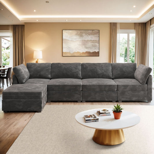 OVIOS Living Room Modular Couch 5-Pieces Set, 1 Wale Plush Corduroy Fabric