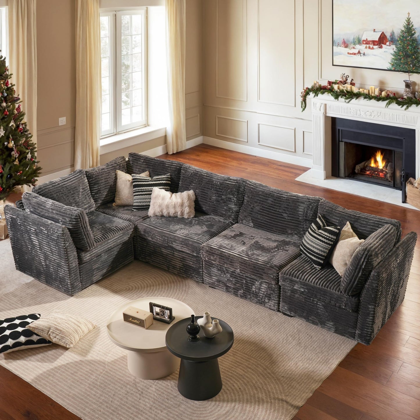 Ovios 130.7" Modular Sectional Sofa Couch, L-Shaped Minimalist Couches with Convertible Chaise