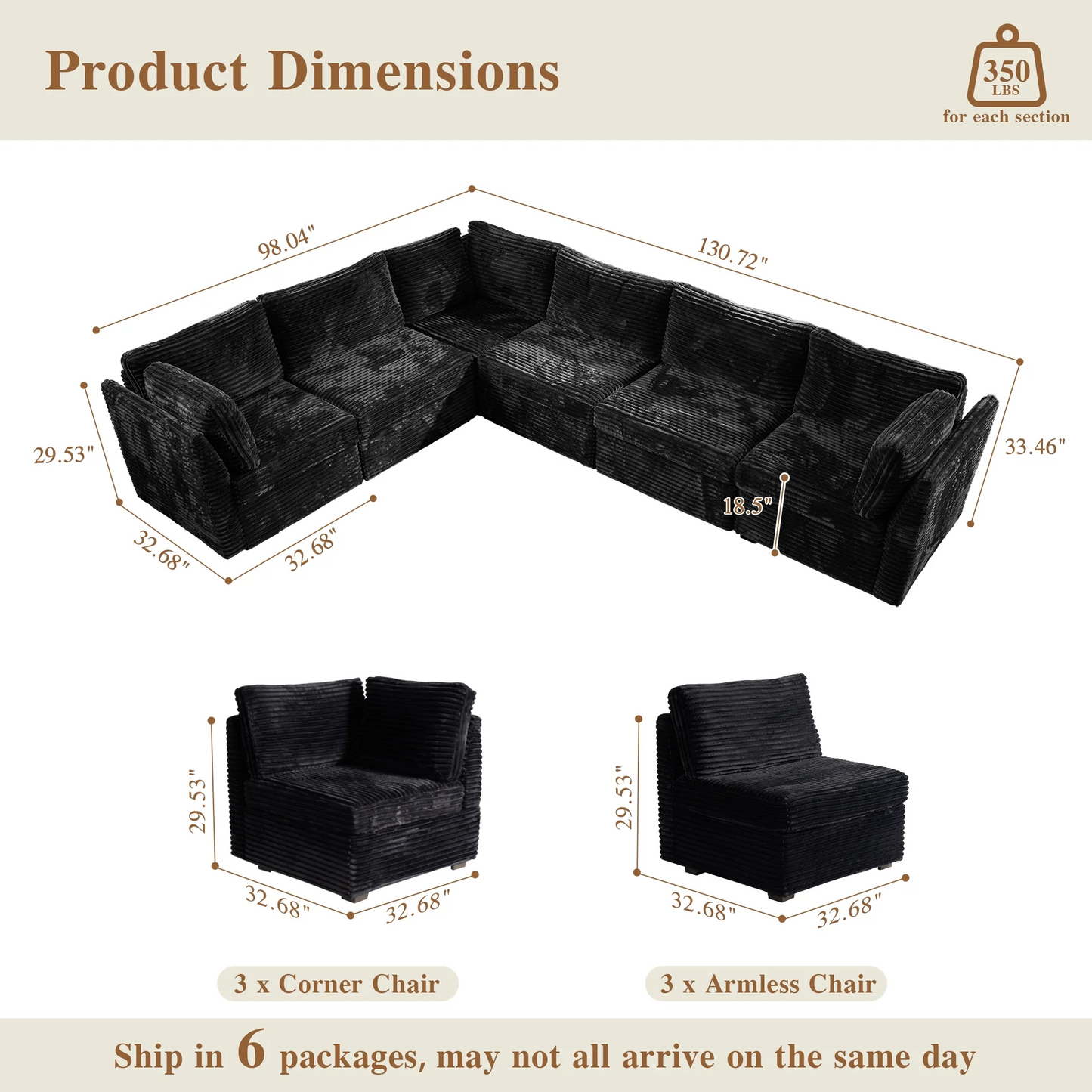 OVIOS Modular Sectional Sofa Couch with Oversized Chaise