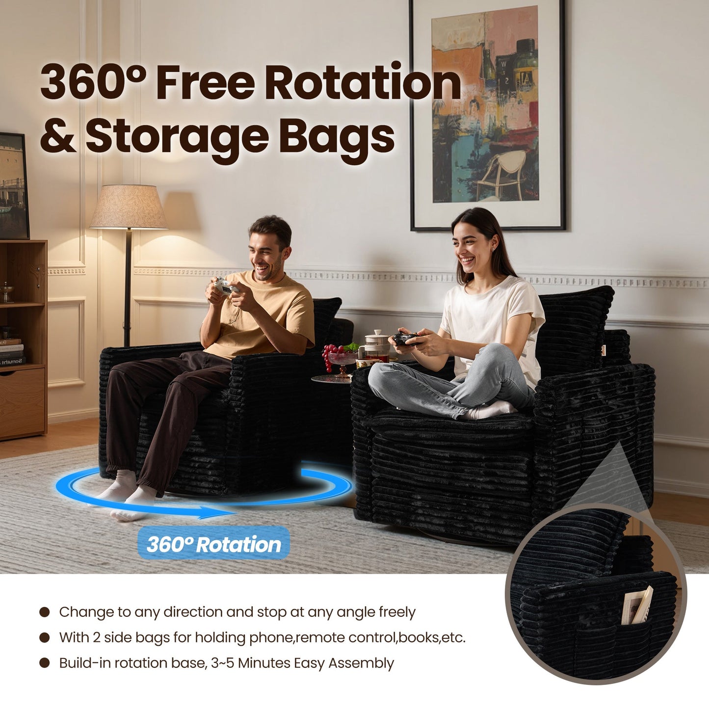 OVIOS Modular Sectional Sofa Couch with Oversized Chaise