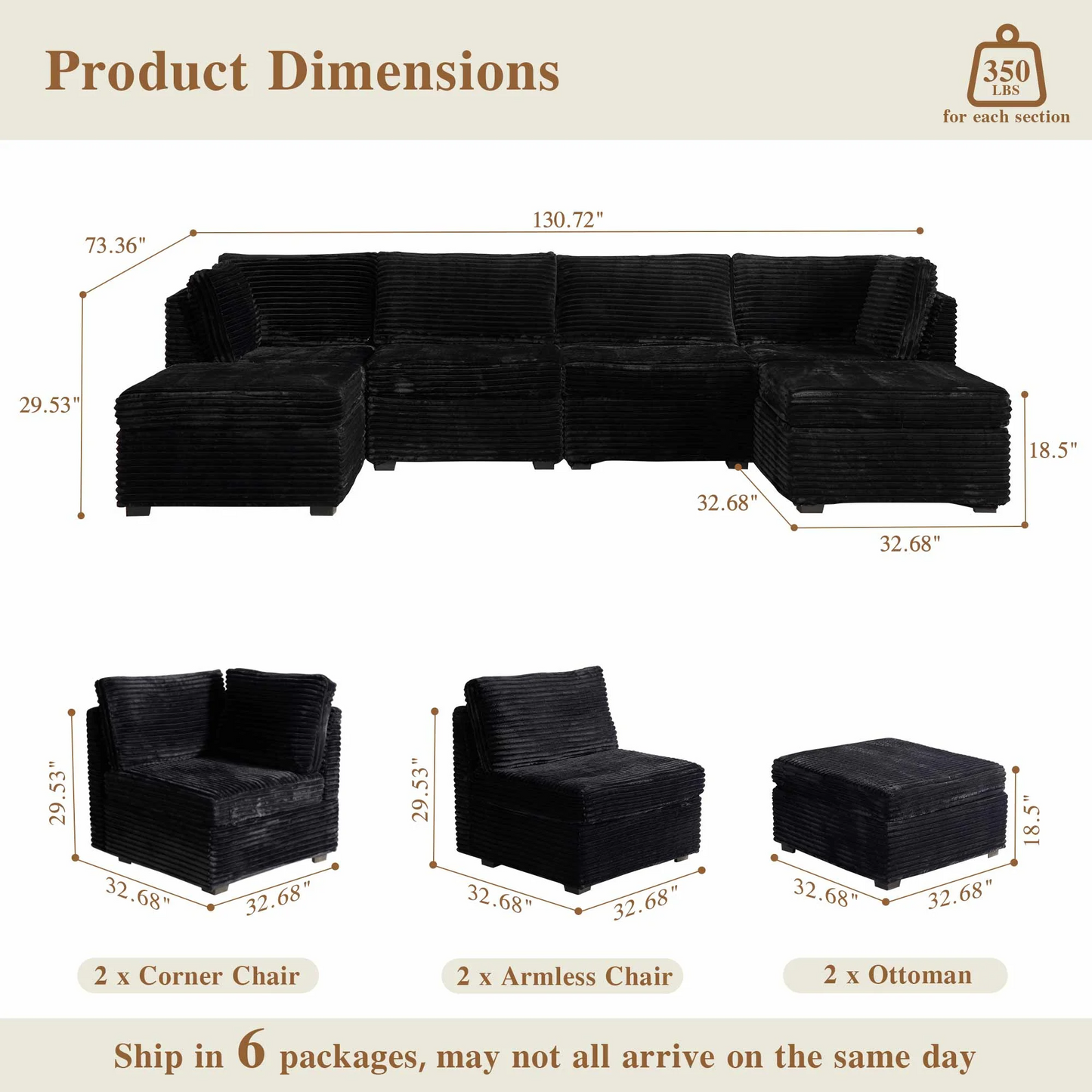 OVIOS Modular Sectional Sofa Couch with Oversized Chaise