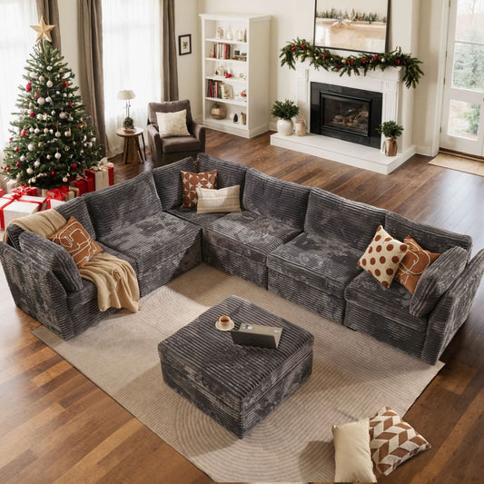 Ovios L-shaped 130.7" Modular Sectional Sofa Couch,  Modern Deep Seat Cloud Plush Corduroy Sofas Set for Living Room