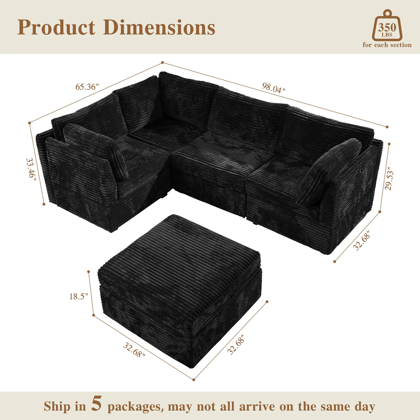 OVIOS Modular Sectional Sofa Couch with Oversized Chaise
