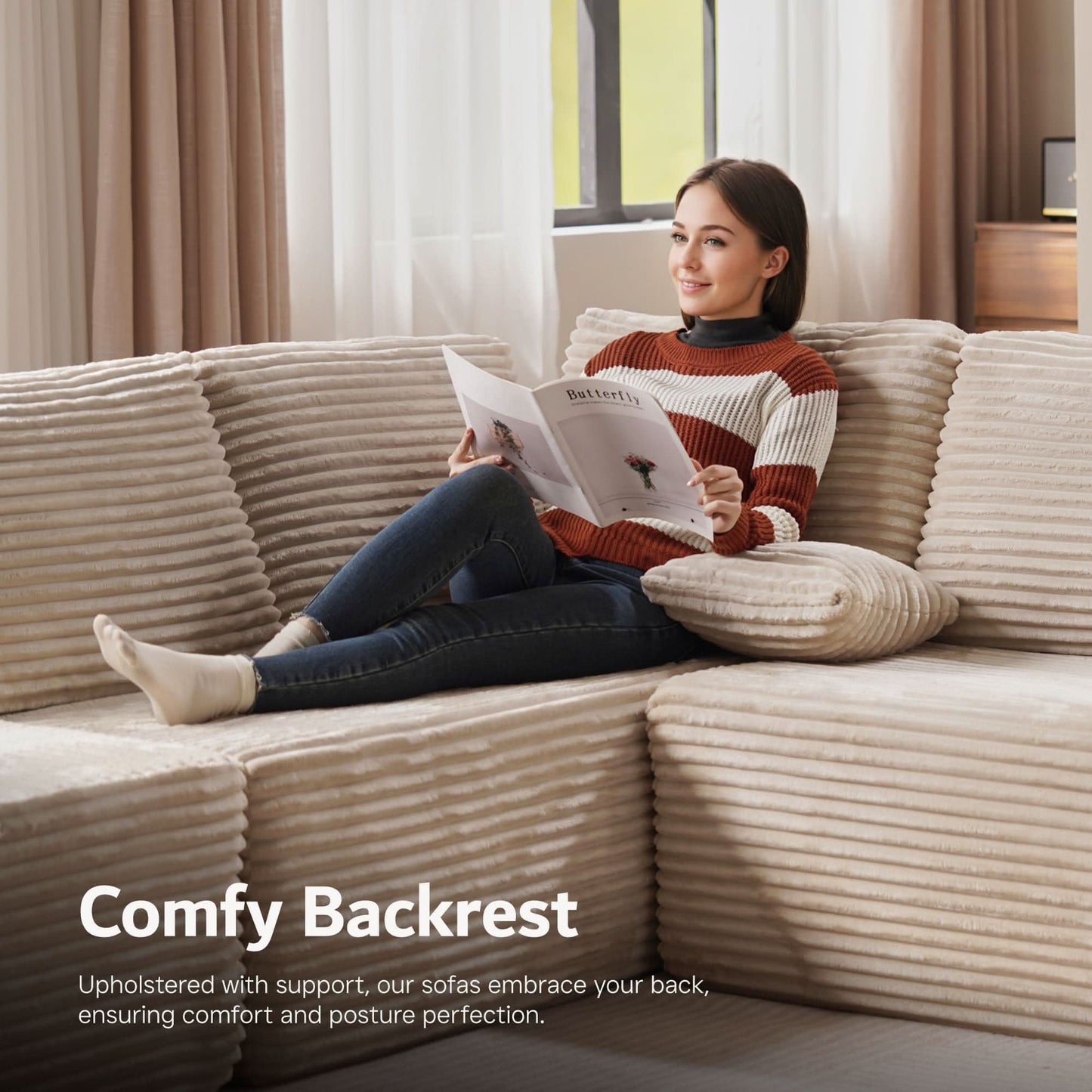 OVIOS Modular Sectional Cloud Couch, Plush Corduroy Sofa with Memory Foam, No Assembly