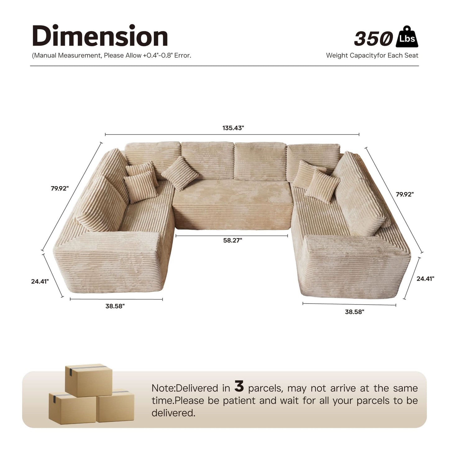 OVIOS Modular Sectional Cloud Couch, Plush Corduroy Sofa with Memory Foam, No Assembly