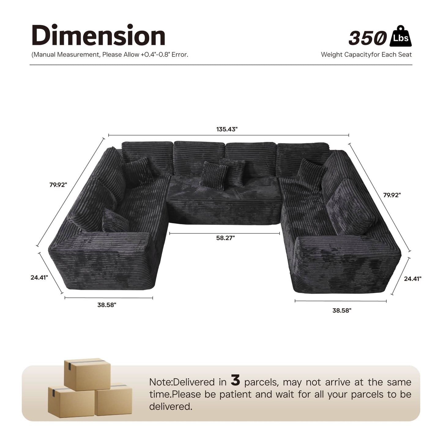 OVIOS Modular Sectional Cloud Couch, Plush Corduroy Sofa with Memory Foam, No Assembly