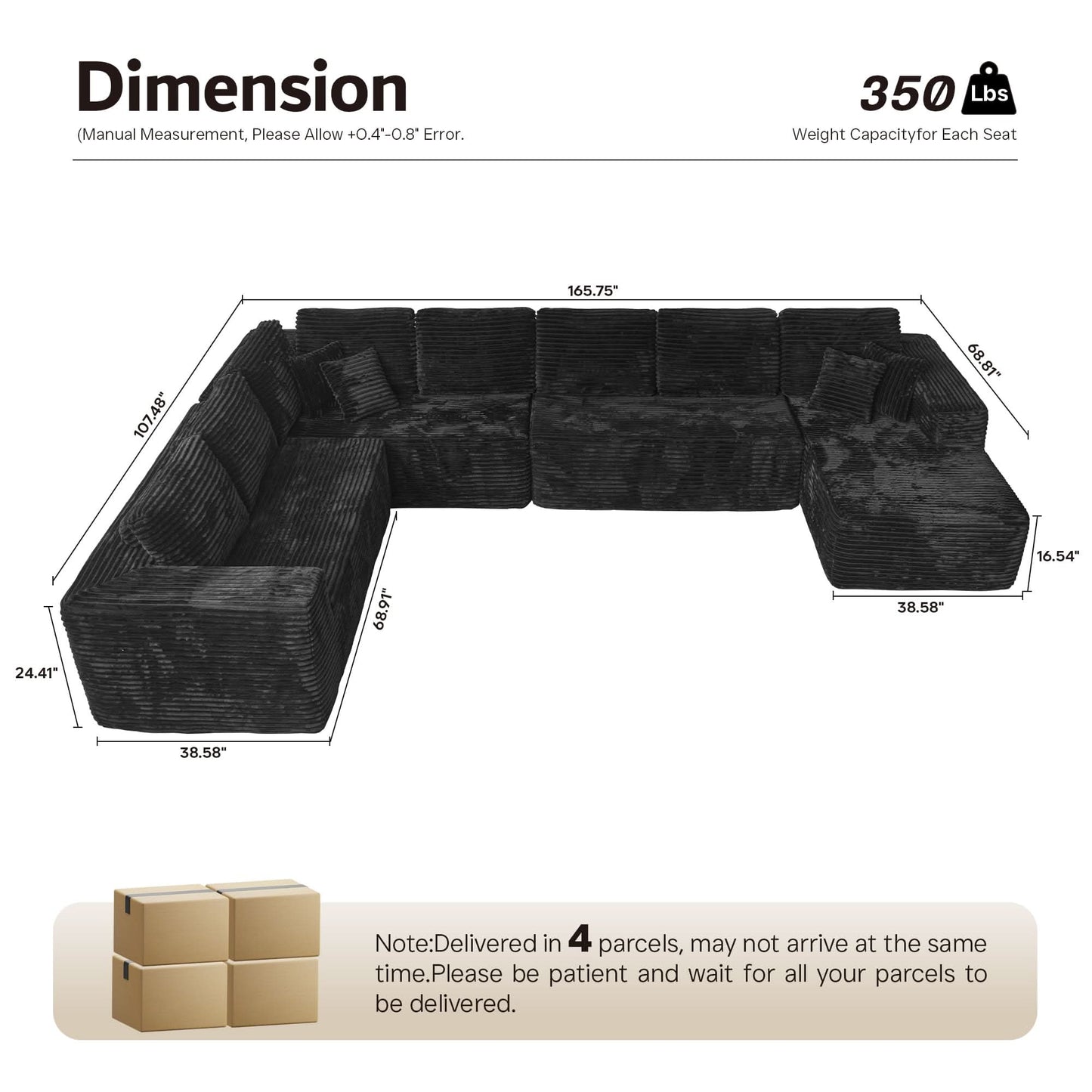 OVIOS Modular Sectional Cloud Couch, Plush Corduroy Sofa with Memory Foam, No Assembly