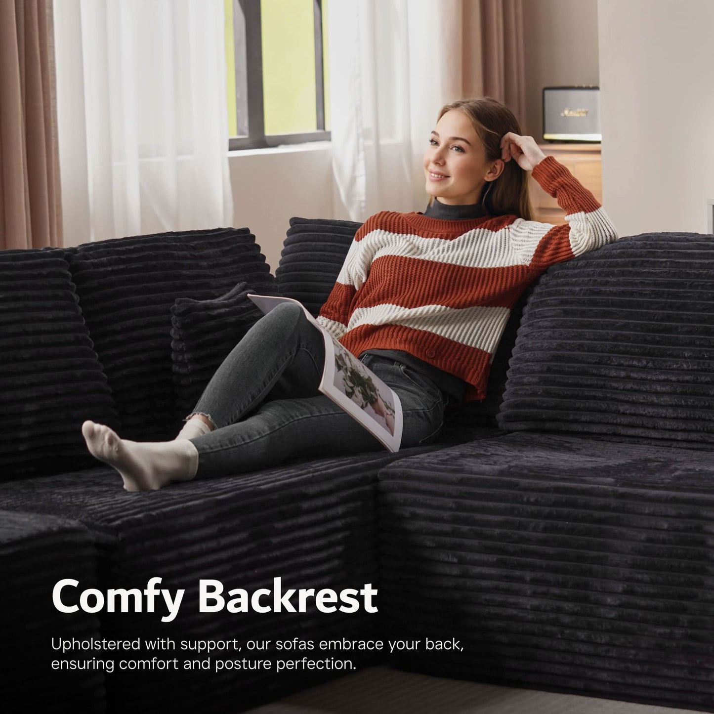 OVIOS Modular Sectional Cloud Couch, Plush Corduroy Sofa with Memory Foam, No Assembly