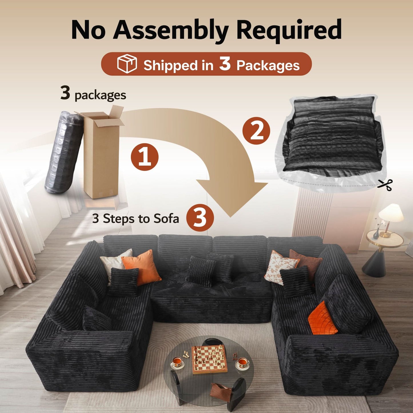 OVIOS Modular Sectional Cloud Couch, Plush Corduroy Sofa with Memory Foam, No Assembly